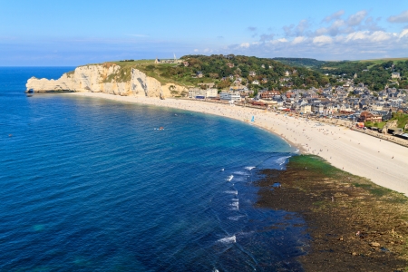 Etretat, aerial view of village on Normandy coast, Franceの写真素材