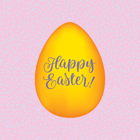Happy Easter card with a golden egg on a pastel pink backgroundのイラスト素材
