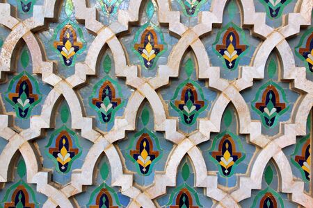 Moroccan mosaic tile, ceramic decoration of Hassan II Mosque, Casablanca, Moroccoの写真素材