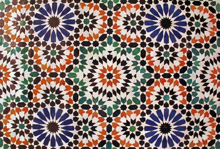 Moroccan mosaic tile, ceramic decoration at El Bahia Palace, Marrakesh, Moroccoの写真素材