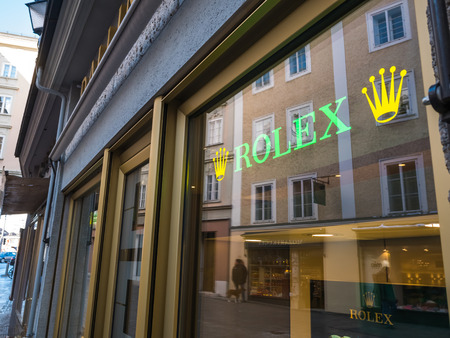 SALZBURG, AUSTRIA - FEB 13, 2018: Rolex shop beautiful vintage heritage watch premiumのeditorial素材
