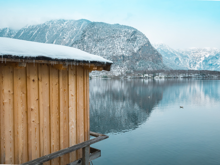 Pier of wooden planks in the hallstatt austria europe travel
