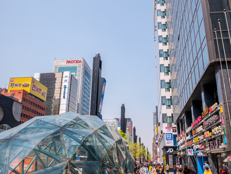 SEOUL, SOUTH KOREA - APRIL 17, 2018:The subway station in the center of the Asian cities in the Gangnam District popular shopping street in Seoul.のeditorial素材
