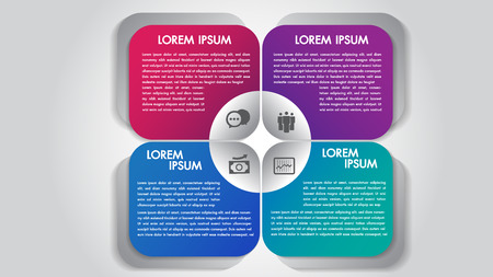 Business infographics 4 steps options design template.Data and information visualization.Dynamic colorful elements stylish geometric.のイラスト素材