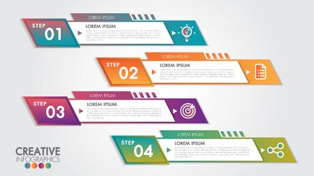 Abstract horizontal business banner geometric shapes with 4 step or options design web set template background or header Templates place for text.のイラスト素材