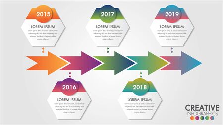 Vector arrows 5 steps timeline infographics template step by step, diagram chart, graph presentation. Business progress concept with 5 options, parts, steps.のイラスト素材