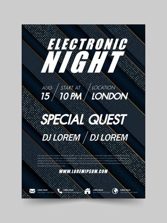 Electronic Music festival and club party Covers poster with abstract gradient blue and gold.Vector template design for flyer, presentation, brochure, Pop-up.のイラスト素材