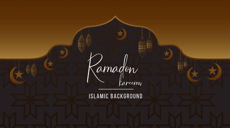 Ramadan kareem black and gold background islamic concept.Creative design greeting card, banner, poster.Traditional holy Golden mosque moon and floral pattern.Vector Illustration.のイラスト素材