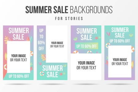 Trendy editable summer sale or special offer template for social networks stories..Cover social media background. Can be use for, website, mobile app, poster, flyer, coupon, gift card, web design.のイラスト素材