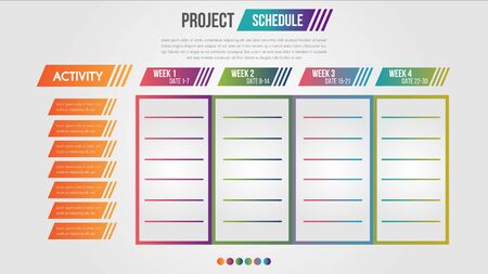 Project schedule chart daily and weekly timetable infographic design template.Overview planning timeline business vector illustration.のイラスト素材
