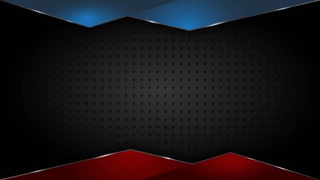 Black abstract mat geometric red and blue background elegant futuristic glossy red and blue light with grid line.Modern shape concept.のイラスト素材