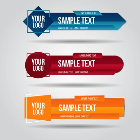 Lower third white and colorful design tv template modern contemporary. Set of banners bar screen broadcast show bar name. Collection of lower third for video editing on transparent background.のイラスト素材