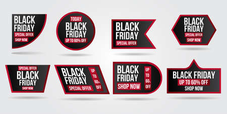 Black Friday sale set banner and flyer with sale promo collection.Modern design layout template.Shopping day sale offer poster, flyer, card. Vector background.のイラスト素材
