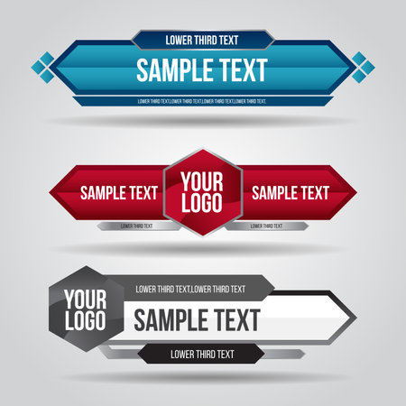 Lower third blue , red and grey design tv template modern contemporary. Set of banners bar screen broadcast show bar name. Collection of lower third for video editing on transparent background.のイラスト素材