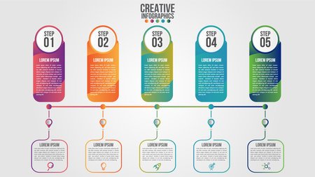 Infographic modern timeline design vector template for business with 5 steps or options illustrate a strategy. Can be used for workflow layout, diagram, annual report, web design, team work.のイラスト素材