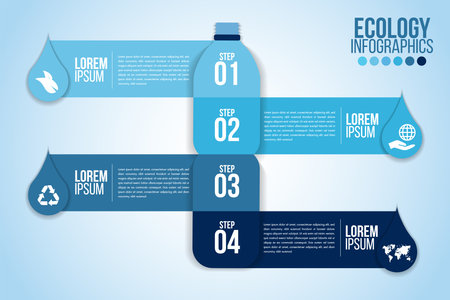 Infographic eco water blue design elements process 4 steps or options parts with drop of water. Ecology organic nature vector business template for presentation.のイラスト素材