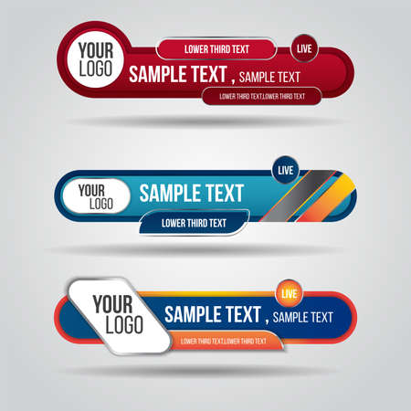 Lower third live red blue and orange design tv template modern contemporary. Set of banners bar screen broadcast show bar name. Collection of lower third for video editing on transparent background.のイラスト素材