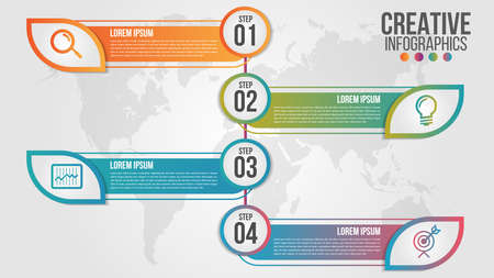 Infographic modern timeline design vector template for business with 4 steps or options illustrate a strategy. Can be used for workflow layout, diagram, annual report, web design, team work.のイラスト素材