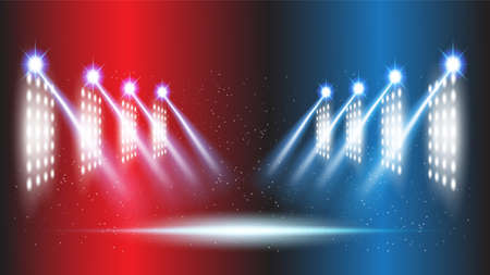 Abstract background stadium stage hall with scenic lights of round futuristic technology user interface Blue vector lighting empty stage spotlight background.のイラスト素材