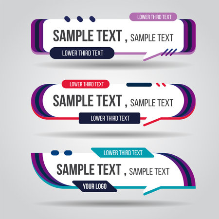 Lower third live red and blue design tv template modern contemporary. Set of banners bar screen broadcast show bar name. Collection of lower third for video editing on transparent background.のイラスト素材