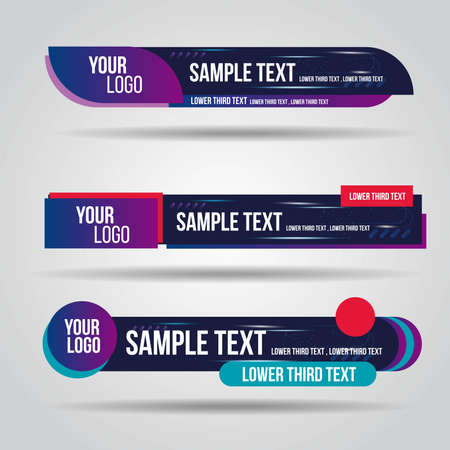 Lower third live red and blue design tv template modern contemporary. Set of banners bar screen broadcast show bar name. Collection of lower third for video editing on transparent background.のイラスト素材