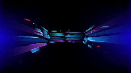 Abstract background technology high speed racing for sports of long exposure light on black background.Science geometric shape modern elegant design.Vector illustration.のイラスト素材