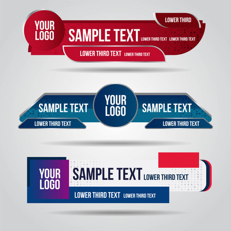 Lower third live red blue and orange design tv template modern contemporary. Set of banners bar screen broadcast show bar name. Collection of lower third for video editing on transparent background.のイラスト素材