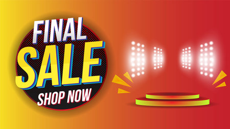 Final Sale podium present prduct banner clearance offer discout layout on yellow background with special percents off. Template design for list, page, mockup brochure style, banner, cover and flyer.のイラスト素材
