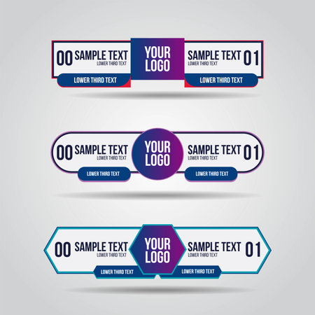 Lower third white and colorful design template modern contemporary. Set of banners bar screen broadcast bar name. Collection of lower third for video editing on transparent background.のイラスト素材