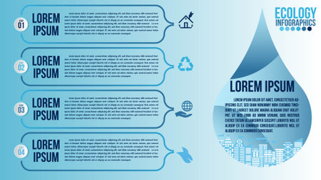Infographic eco water blue design elements process 4 steps or options parts with drop of water. Ecology organic nature vector business template for presentation.のイラスト素材