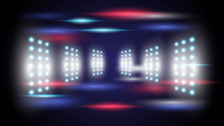 Abstract technology red blue background stadium stage hall with scenic lights of round futuristic technology user interface Blue vector lighting empty stage spotlight background.のイラスト素材