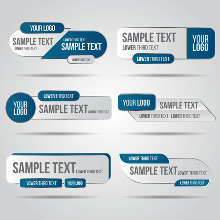 Lower third blue design template modern contemporary. Set of banners bar screen broadcast bar name. Collection 6 of lower third for video editing on transparent background.のイラスト素材