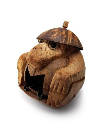 Carved Monkey Ashtray on white backgroundの写真素材