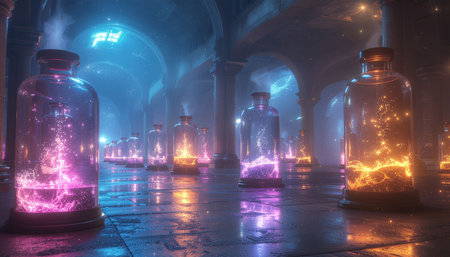 3D rendering of a magic potion in a bottleの写真素材