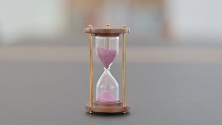 Close up of Hourglass on Table, Sand Clockの写真素材