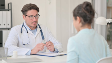 Middle Aged Male Doctor Discussing Patient, Medical Reportsの写真素材