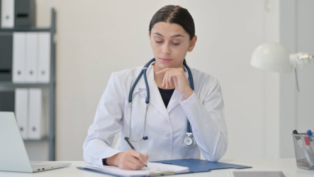 Female Doctor Writing on Paper, Medical Reportの写真素材
