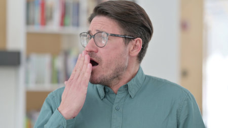 Tired Middle Aged Man Yawning, Sleep