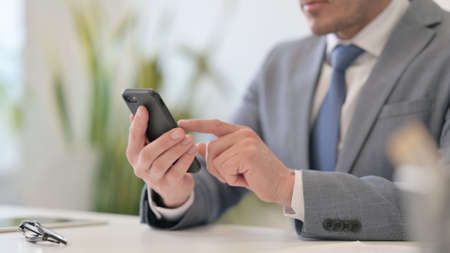 Close Up of Businessman using Smartphone, Mobile