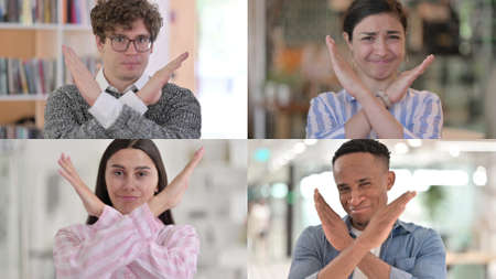 Collage of Casual People Showing No Sign by Arm Gestureの写真素材