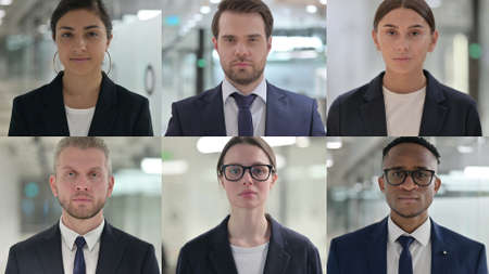 Collage of Serious Business People Looking at the Cameraの写真素材