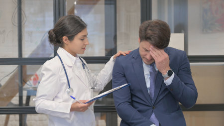 Indian Female Doctor Sharing Sad news with Male Patientの写真素材