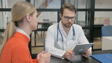Close up of Doctor Talking with Woman in Clinic