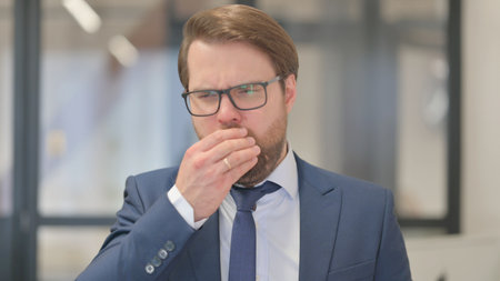 Portrait of Coughing Middle Aged Businessmanの写真素材