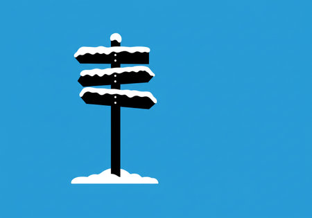 Signpost in the snow on a blue background. Vector illustration.の素材