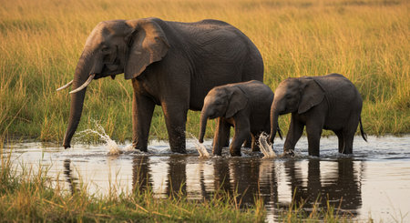 Elephants in Chobe National Park, Botswana, Africaの素材
