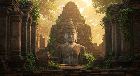 3D rendering of Buddha statue in the ancient city of Ayutthayaの素材
