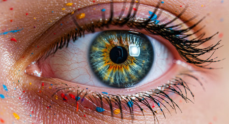 Close-up of beautiful woman's eye with color splashes.の素材