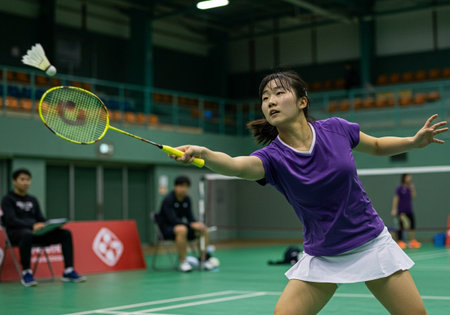 badminton action at the Badminton tournament, South Koreaの素材
