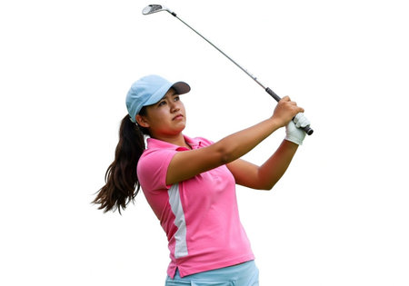 Beautiful asian woman playing golf isolated on a white background.の素材